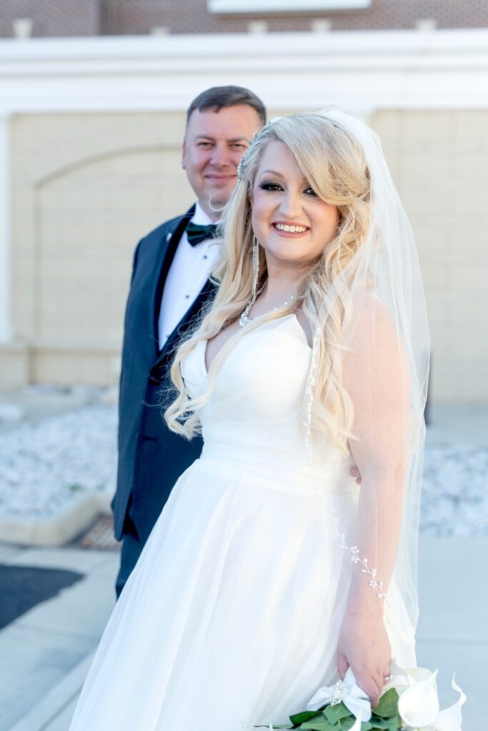 Bride and groom wedding day portrait at The Publisher Hotel in Fredericksburg by Virginia wedding photographer