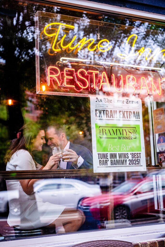 Couple at Tune Inn bar |engagement photographer Washington DC