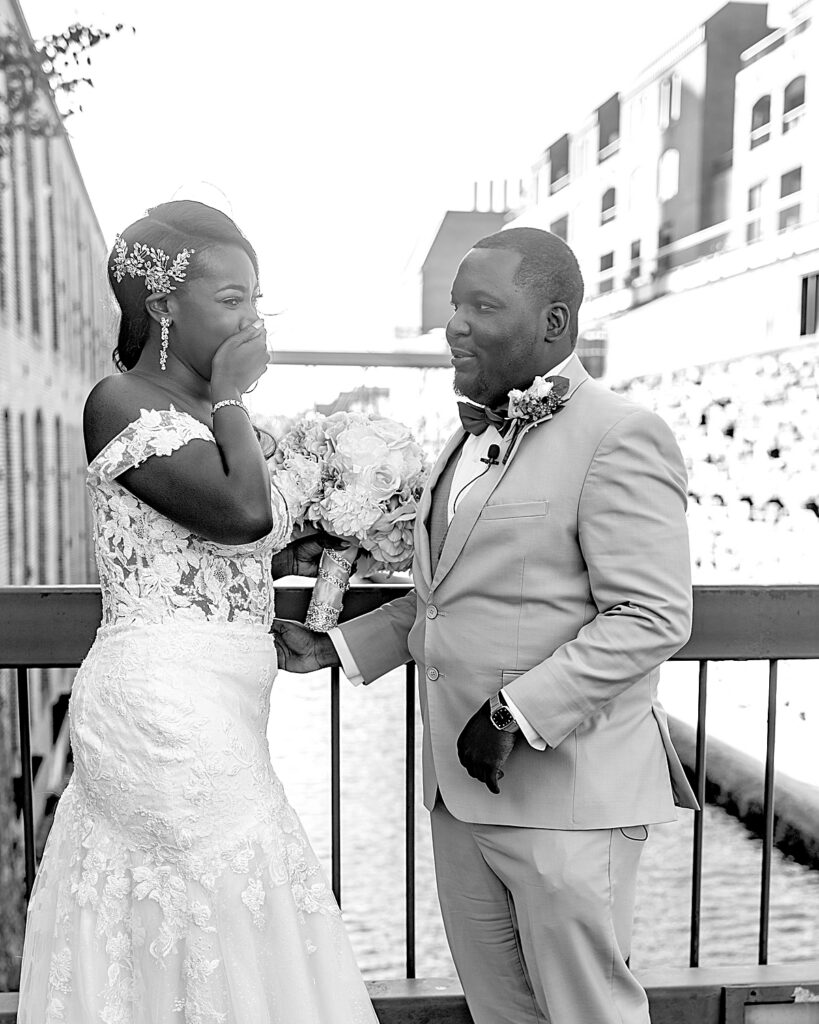 DC wedding photo of bride as she sees her groom for the first time