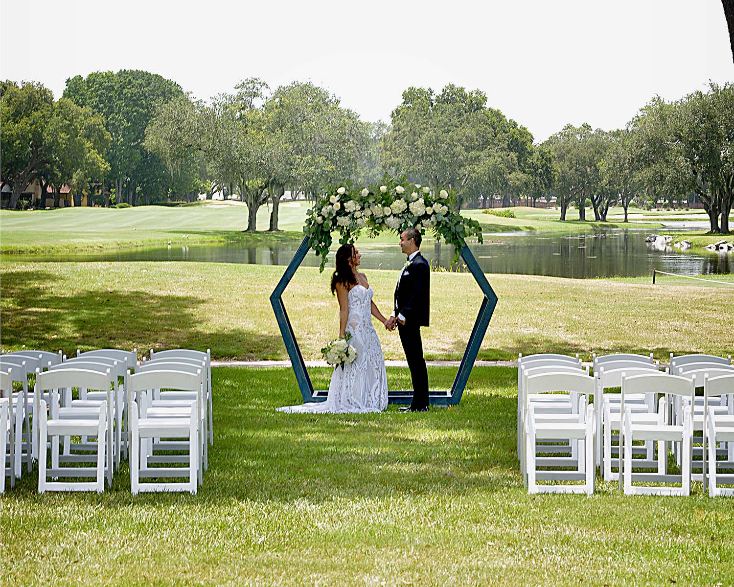 Beautiful wedding alter outdoors at Orange Tree Golf Club in Orlando