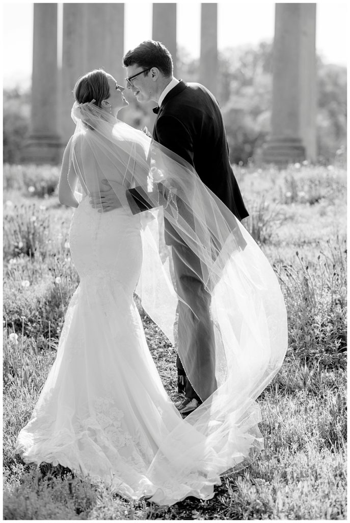 Bride and groom embrace at the Arboretum, one of the most beautiful DC wedding venues.
