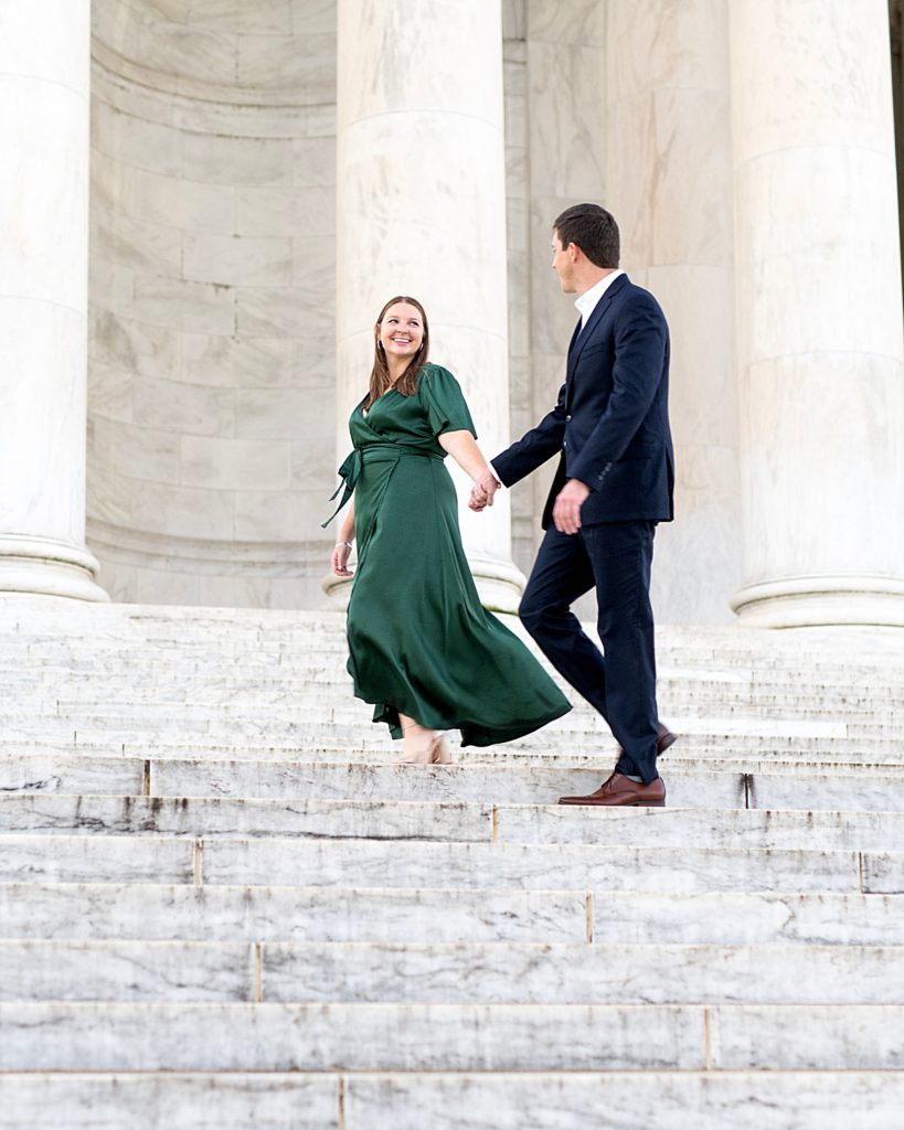 DC wedding photographer engagement session at the Jefferson Memorial.