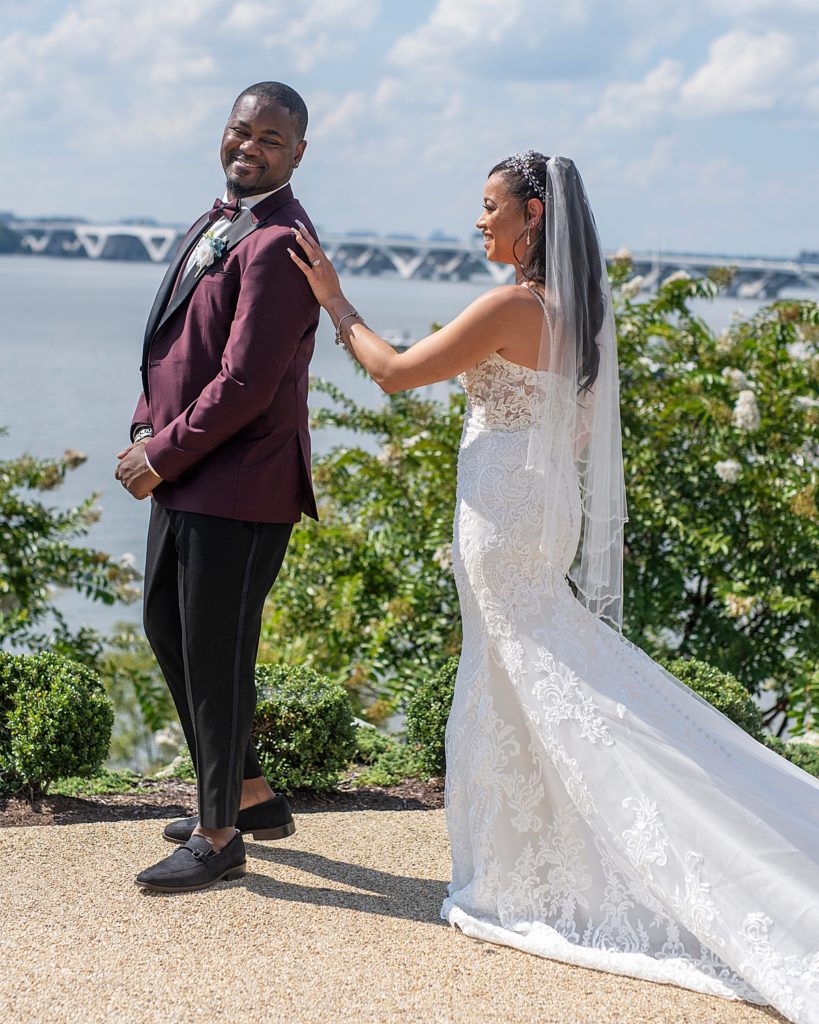 Grooms sees bride for first time at Washington National Harbor wedding