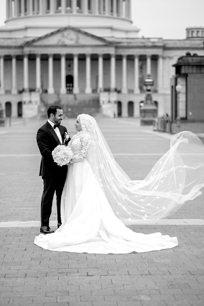 Washington DC wedding venues - Couple pose outside the US Capitol