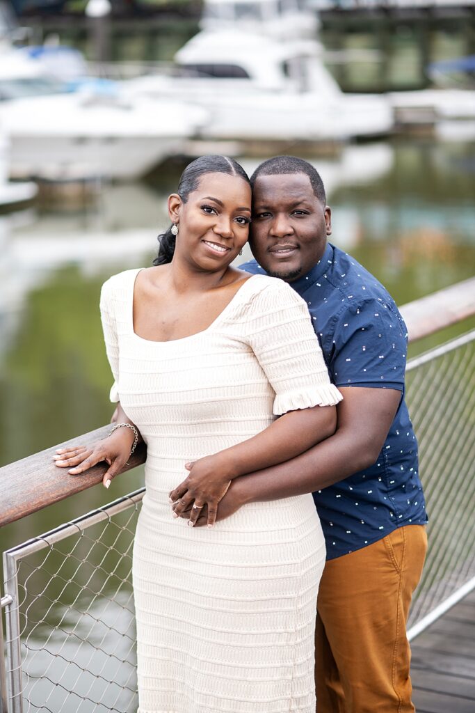 Couple engagement portrait at The Wharf in DC.