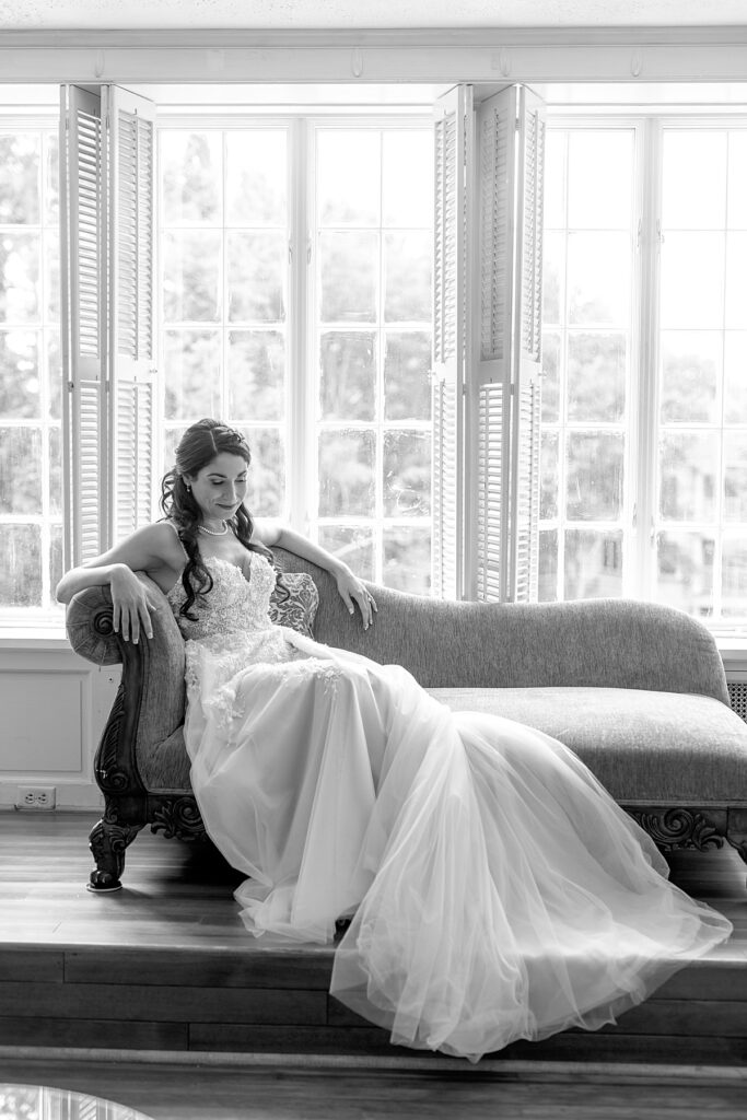 Bride portrait inside bridal suite at Grey Rock Mansion
