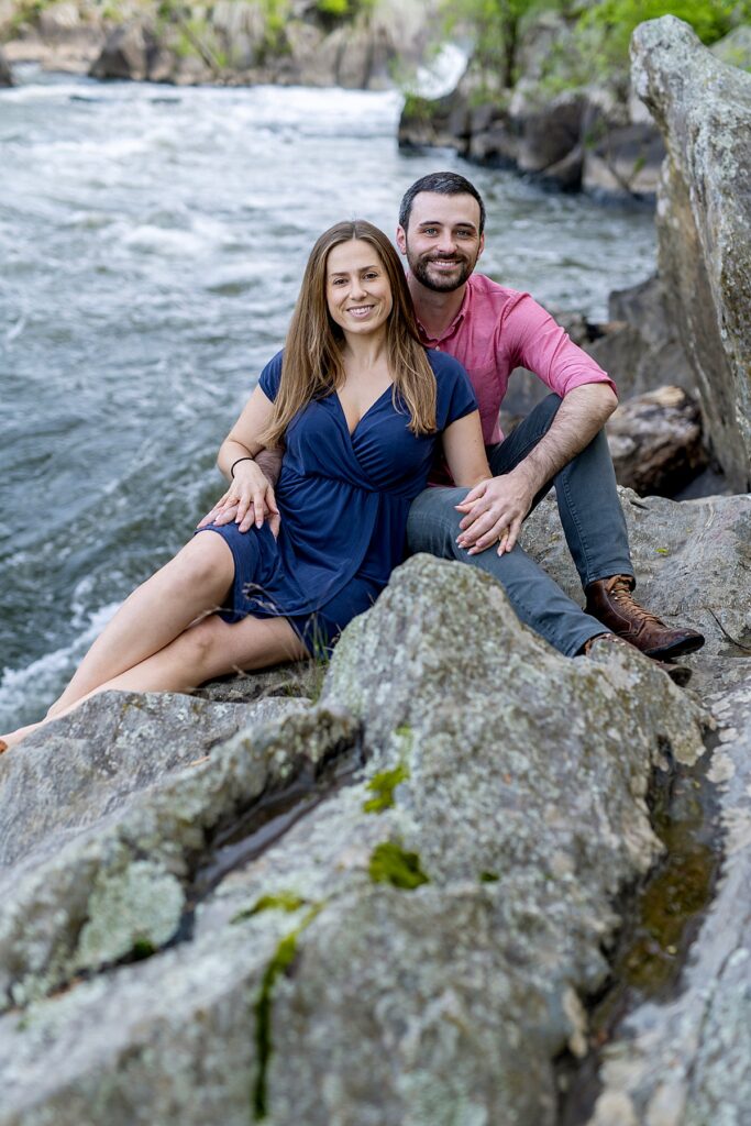 Couple with Washington DC engagement photographer at Great Falls Park
