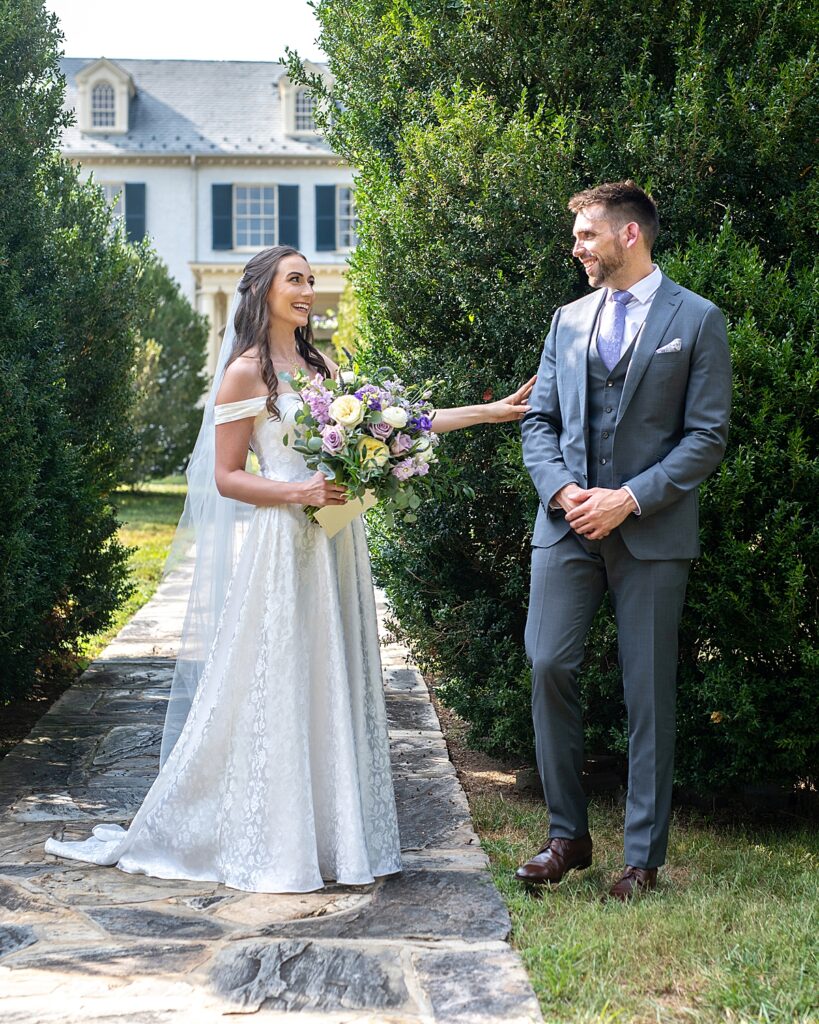 Bride and Groom's first look at Rust Manor House