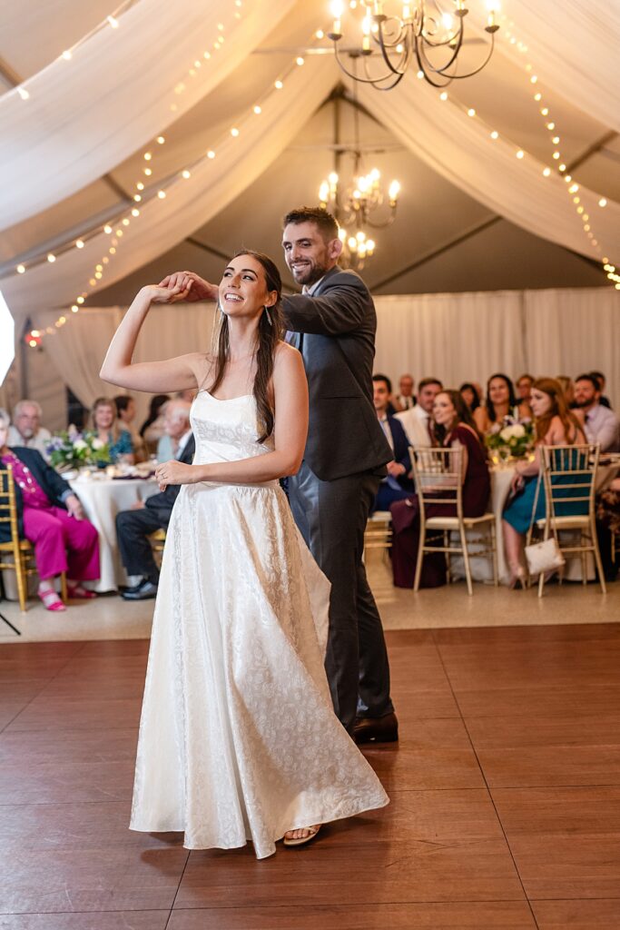 First dance for bride and groom at Rust Manor House