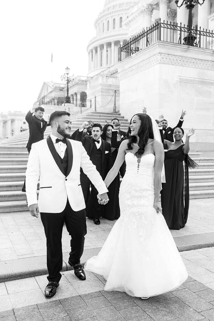 Wedding party photos in Washington DC at the US Capitol