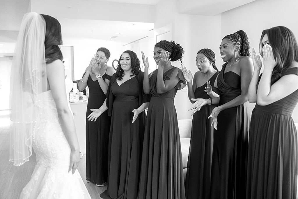 Bridesmaids get first look at bride in NOMA apartment near Union Market