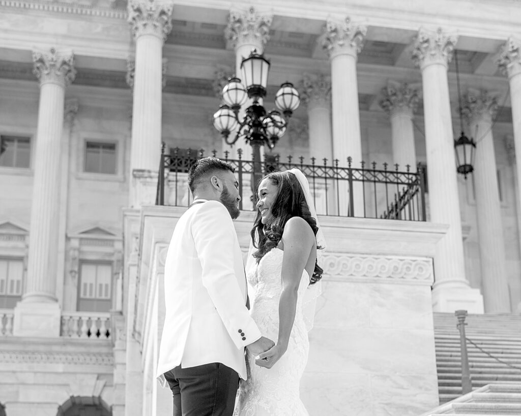 A unique wedding venue in DC is to take first look photos at the US Capitol.