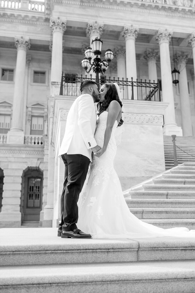 Wedding couple portraits at the US Capitol in DC are a unique wedding idea before going to your venue.