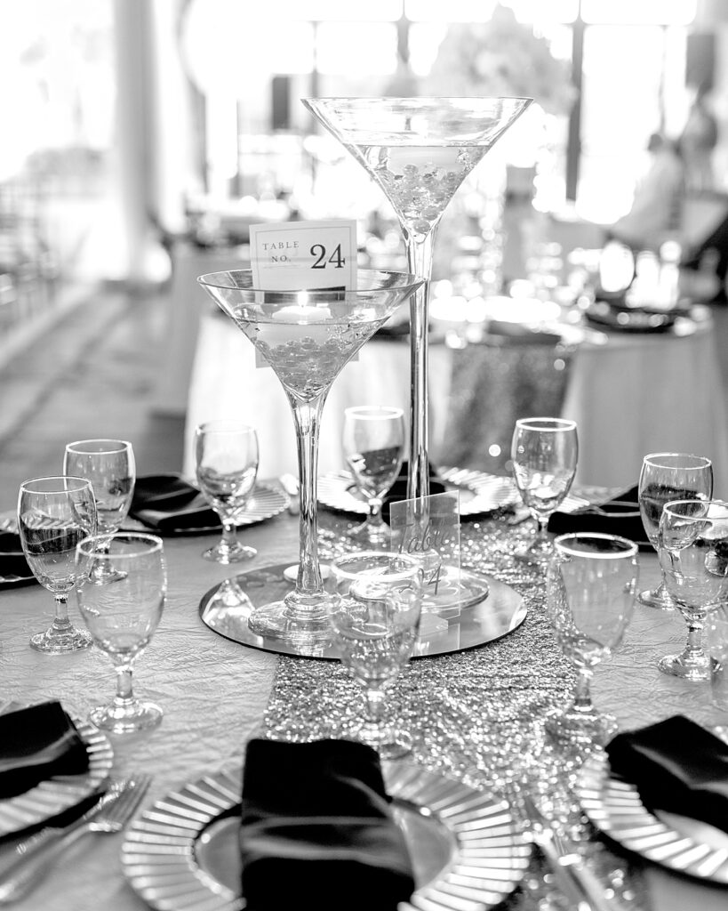 Table decor at wedding reception at DC wedding venue Dock 5