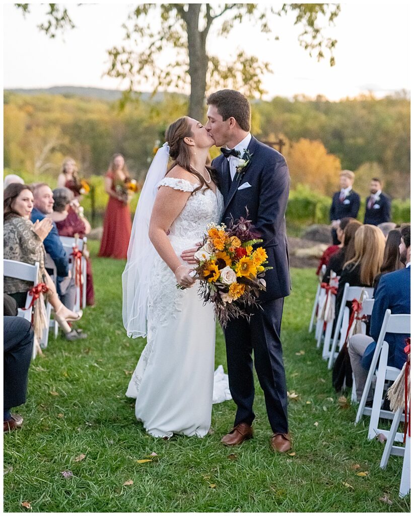 First kiss after being married at Cana Vineyards