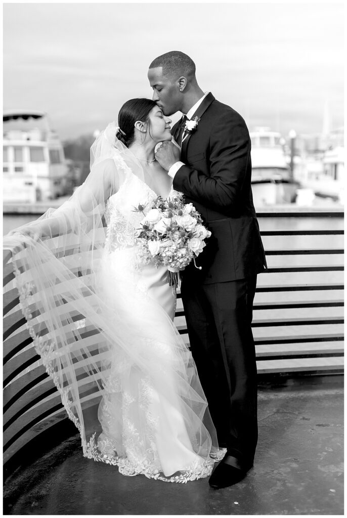 Bride and groom portraits aboard The DC city cruise Odyssey floating wedding venue