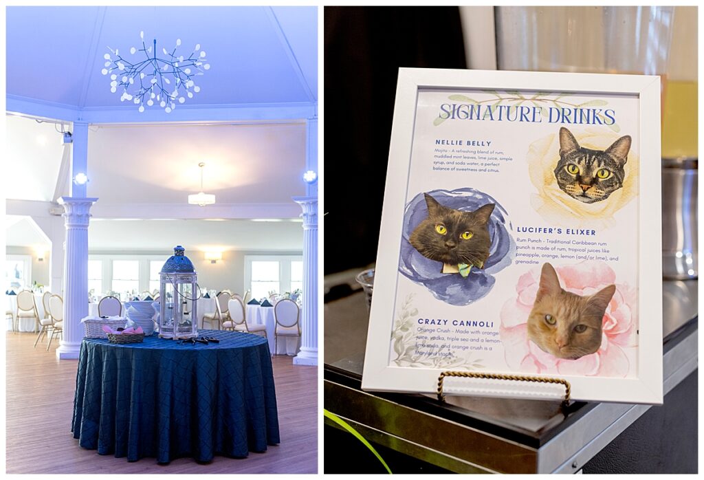 Bride and groom's cats featured for their wedding signature cocktails