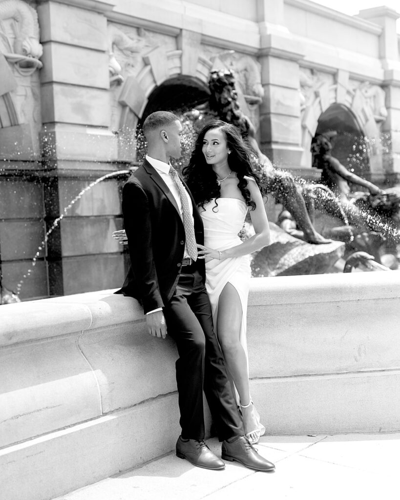 Couple in front of Library of Congress fountains | wedding photos DC