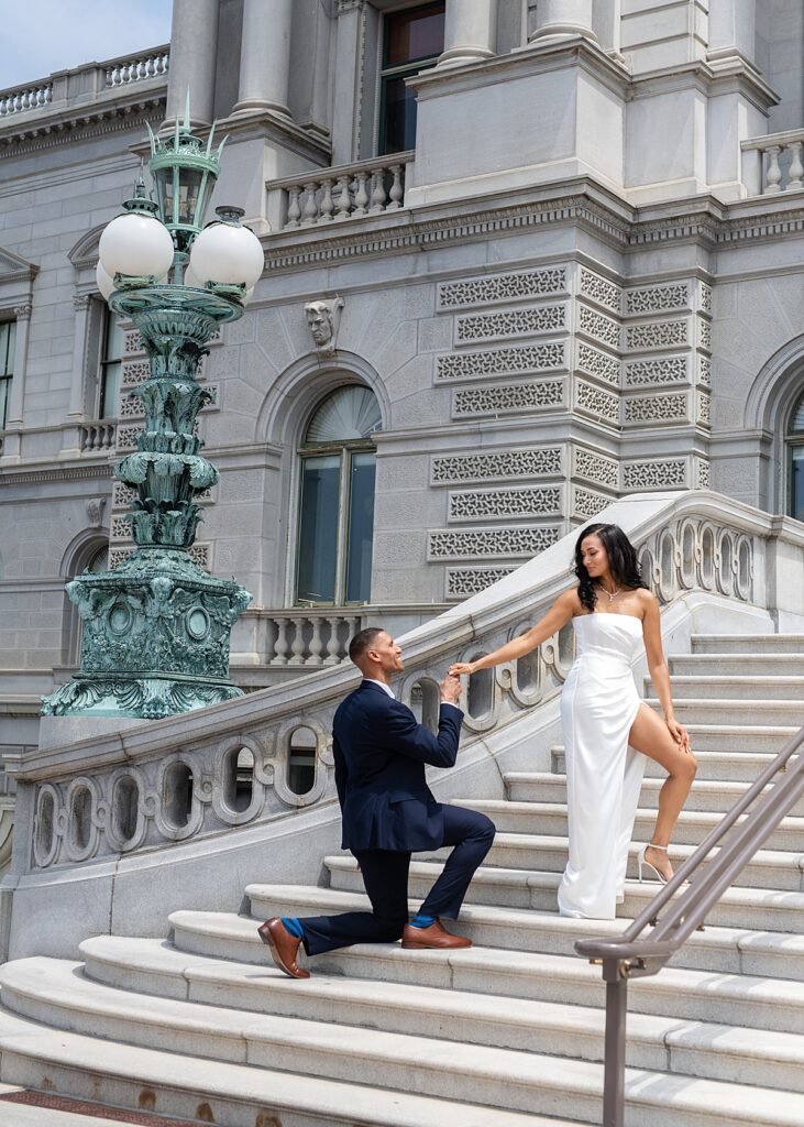 Groom and bride on their elopement day at the Library of Congress | wedding photos DC