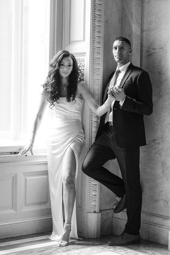 Couple pose for portrait at the Library of Congress | wedding photos DC