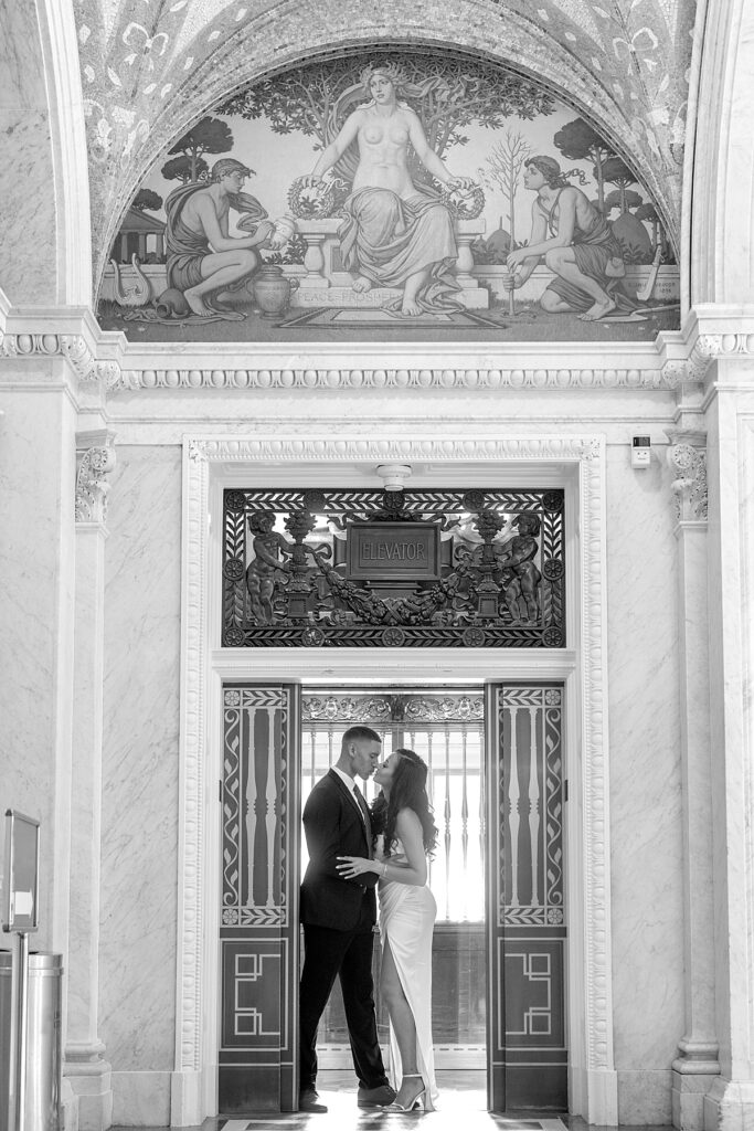 Couple in elevator. 
Wedding photos DC | Library of Congress