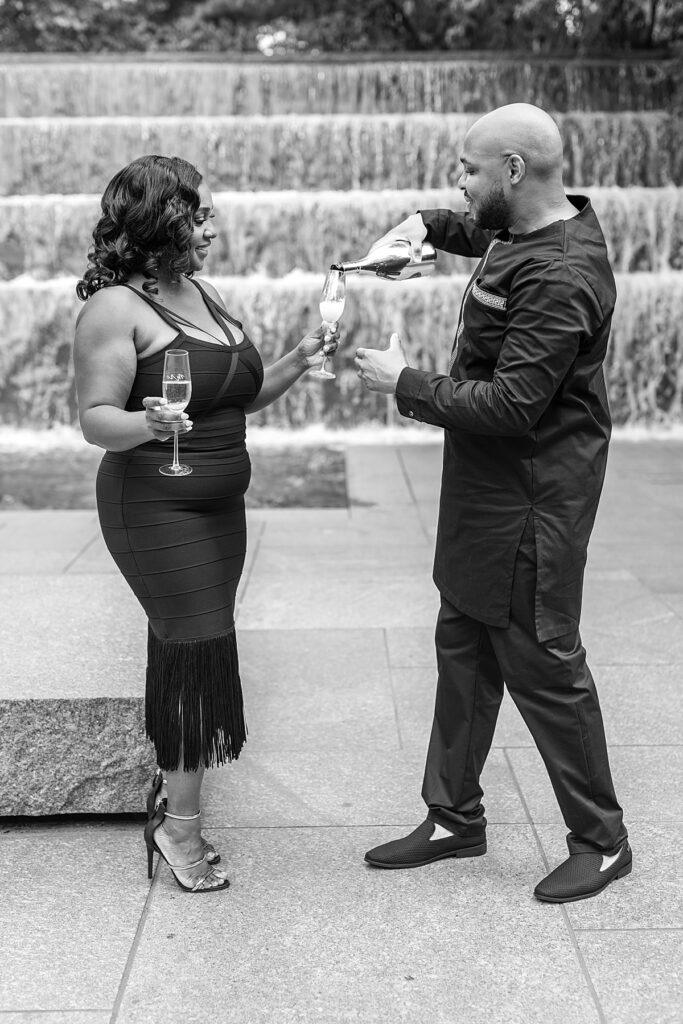 Couple toast their engagement for professional photographer Washington DC