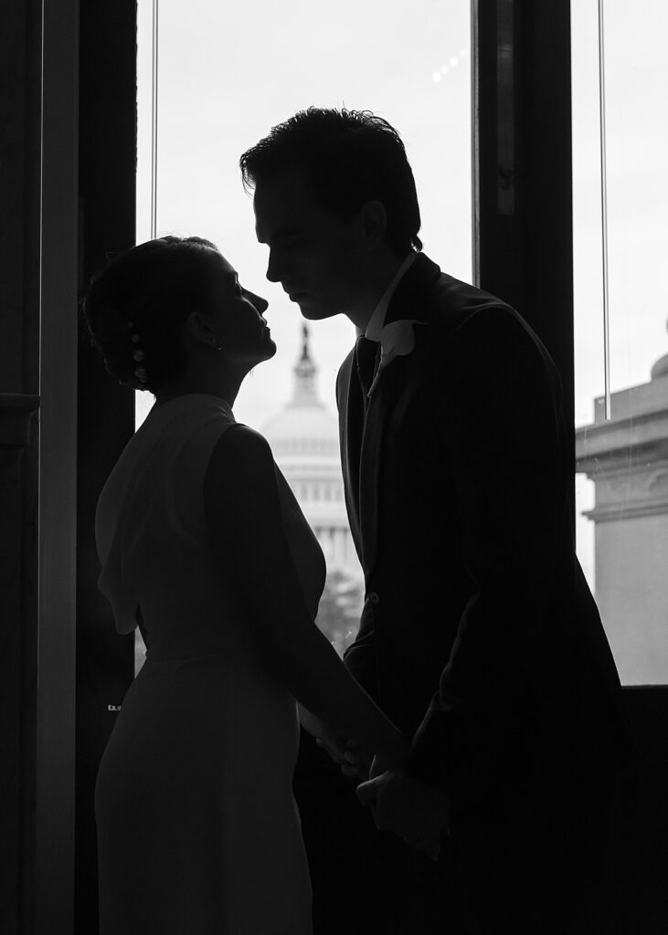 Capitol building in view from the Library of Congress - DC elopement portrait