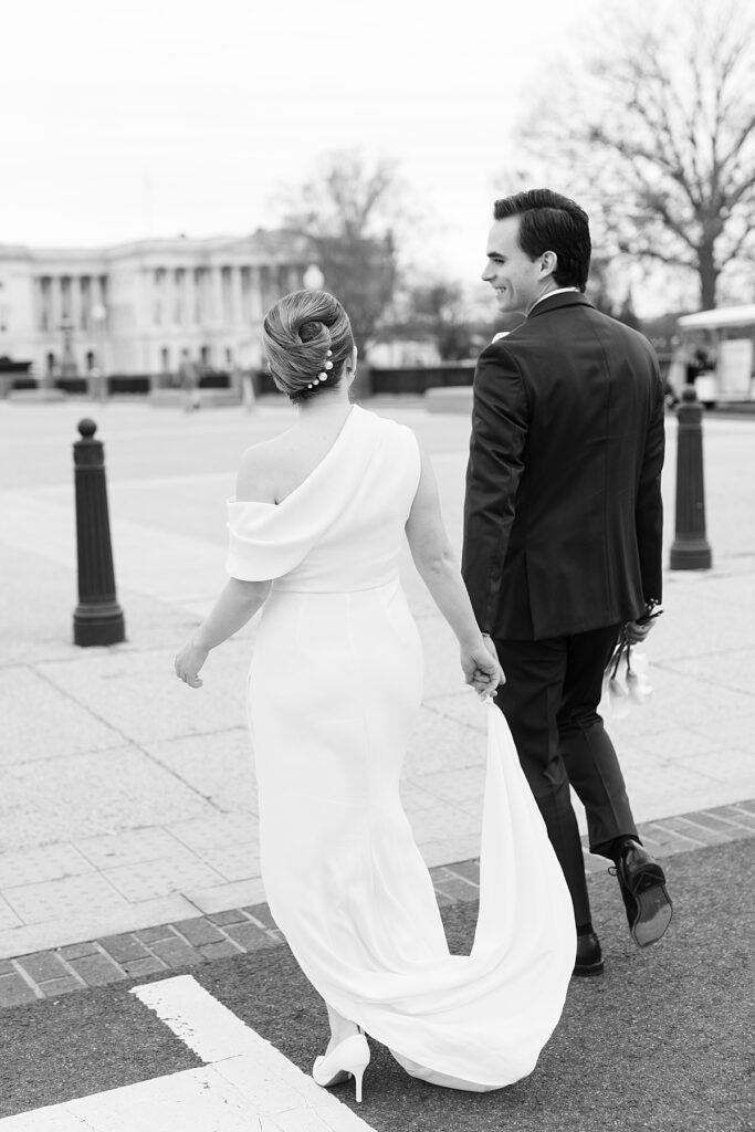 Walking to theCapitol Building for wedding portraits