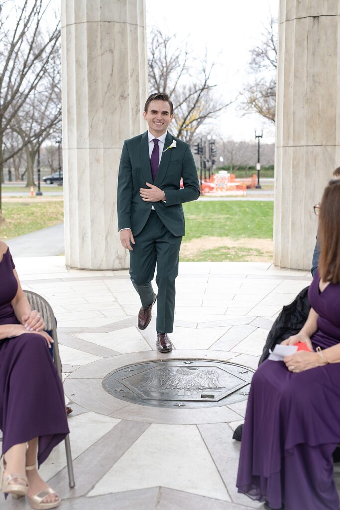 Groom walks down aisle at WWII Memorial - DC elopements