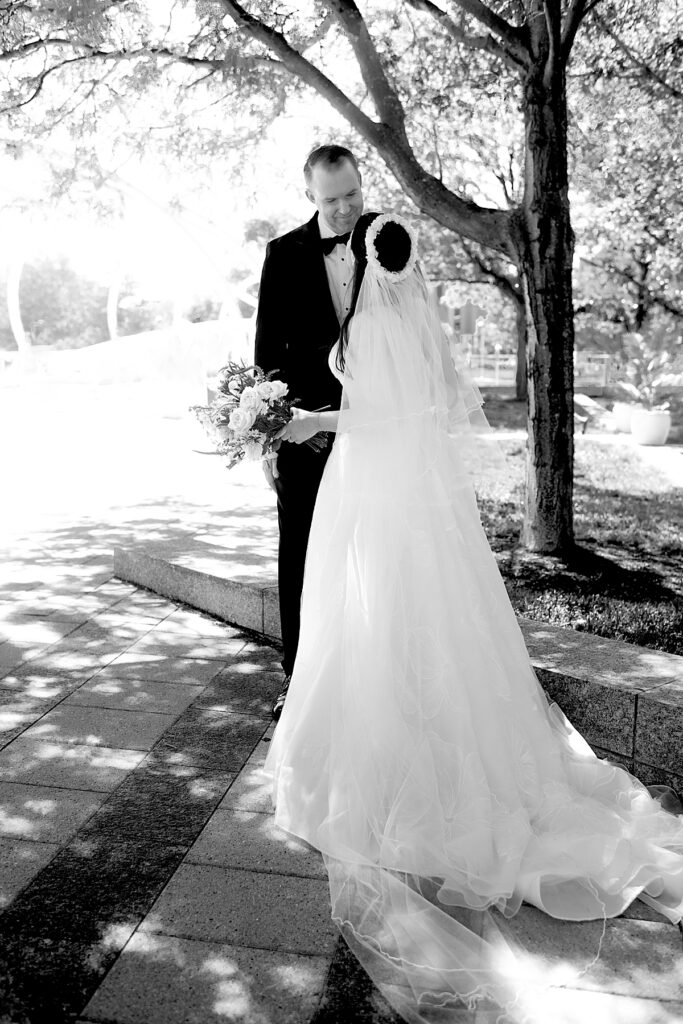 Groom sees bride for first look - District Winery DC wedding