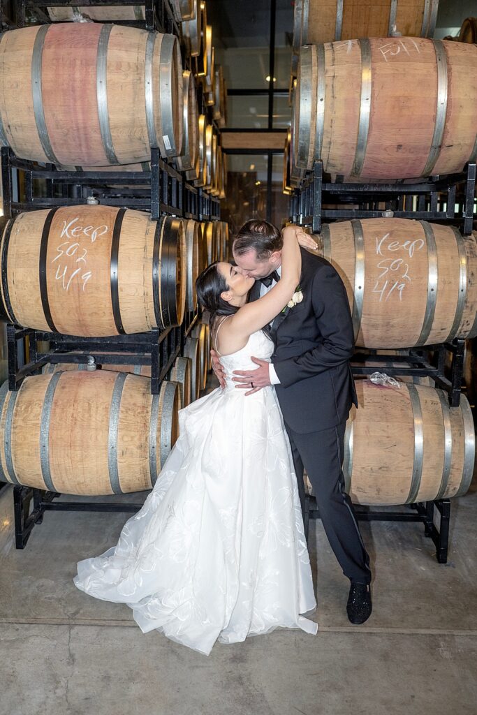 Barrel room wedding couple portrait - District Winery in DC
